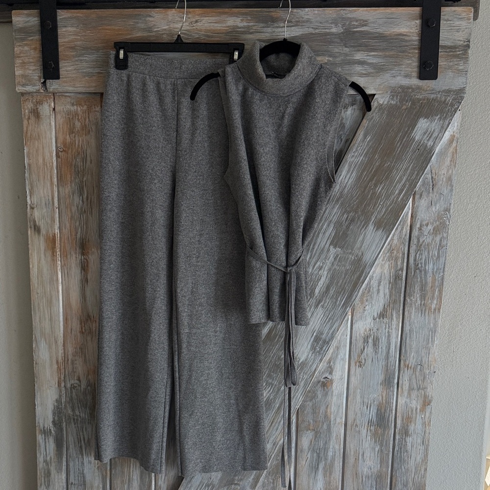 Zara Gray Wide Leg Knit Pants & Sleeveless Top Set